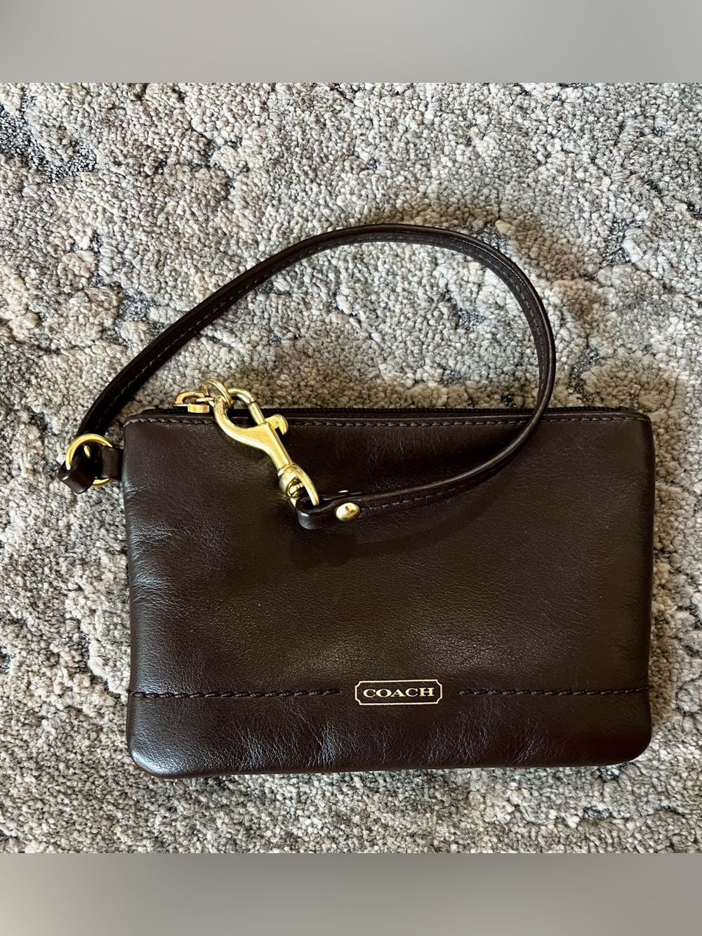 COACH Chocolate Brown Leather Wristlet with Gold-Tone Hardware Vintage